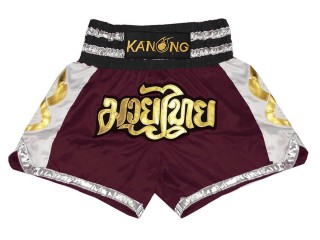 Kanong Muay Thaiboksing Shorts Kickboksing : KNS-141-Rødbrun