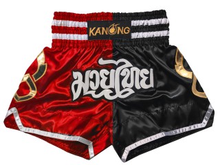 Kanong Muay Thaiboksing Shorts Kickboksing : KNS-143-Rød-Sort