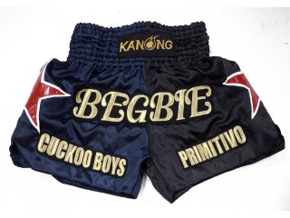Personlig Muay Thai Shorts : KNSCUST-1264-Marineblå-Sort