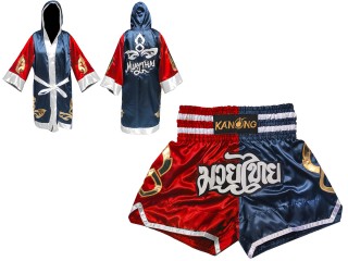 Personlig Kanong Muay Thai Bokseklær + Muay Thai Shorts : 143-Rød-Marineblå