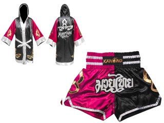 Personlig Kanong Muay Thai Bokseklær + Muay Thai Shorts : 143-Rose-Sort
