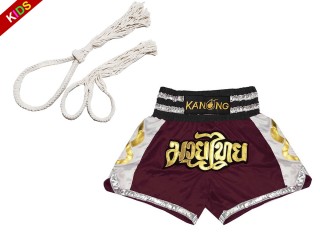Mongkol Prajead sett med Muay Thai Shorts for barn : Mongkol-Boran-147-Rødbrun
