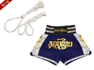 Mongkol Prajead sett med Muay Thai Shorts for barn : Mongkol-Boran-147-Marineblå
