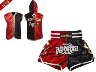 Kanong Muay Thai Hettejakke + Muay Thai Shorts barn : 143-Rød-Sort