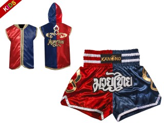 Kanong Muay Thai Hettejakke + Muay Thai Shorts barn : 143-Rød-Marineblå
