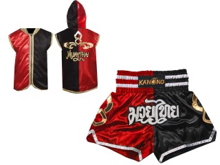Personlig Kanong Muay Thai Hettejakke + Muay Thai Shorts : 143-Rød-Sort