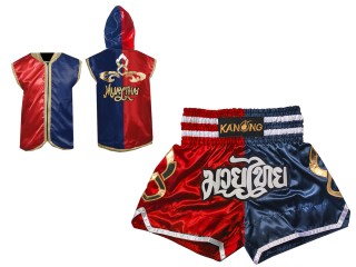 Personlig Kanong Muay Thai Hettejakke + Muay Thai Shorts : 143-Rød-Marineblå