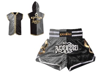Personlig Kanong Muay Thai Hettejakke + Muay Thai Shorts : 143-Sølv-Sort