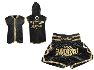 Personlig Kanong Muay Thai Gensere + Muay Thai Shorts : Svart/Gull