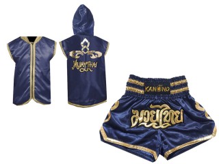 Personlig Kanong Muay Thai Gensere + Muay Thai Shorts : Marineblå/Gull