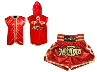 Personlig Kanong Muay Thai Gensere + Muay Thai Shorts : Rød/Gull