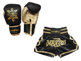 Matchende Muay Thai Boksehansker og Muay Thai Shorts: Set-121-Svart