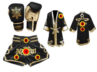 Pakke Muay Thai hansker + Personlig shorts + Personlig  kappe :  Svart/Gull