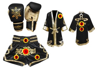 Pakke Muay Thai hansker + tilpassede shorts + tilpasset kappe :  Svart/Gull