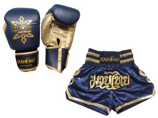 Matchende Muay Thai Boksehansker og Muay Thai Shorts: Set-121-Marineblå