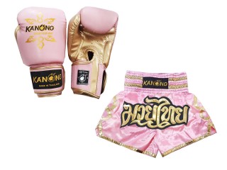 Matchende Muay Thai Boksehansker og Muay Thai Shorts dame : Set-121-Rosa