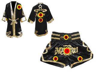 Personlig Kanong Muay Thai Boksekåpe  + Muay Thai Shorts : Svart/Gul
