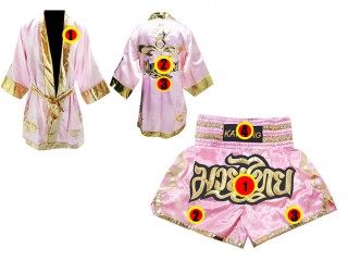 Personlig Kanong Muay Thai Boksekåpe + Muay Thai Shorts : Rosa/Gull