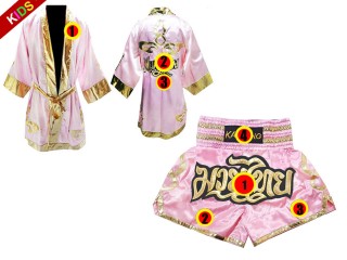 Personlig Kanong Muay Thai Boksekåpe + Muay Thai Shorts barn : Rosa/Gull