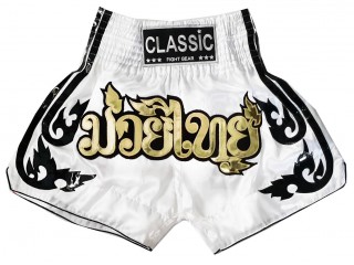 Classic Muay Thai Boksing Shorts : CLS-016-Hvit