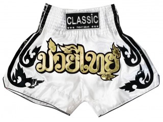 Classic Muay Thai Bokseshorts for damer : CLS-016-Hvit