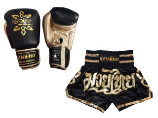 Matchende Muay Thai Boksehansker og Muay Thai Shorts: Set-121-Svart