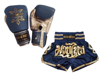 Matchende Muay Thai Boksehansker og Muay Thai Shorts: Set-121-Marineblå