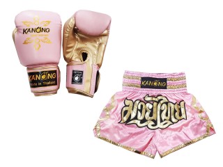 Matchende Muay Thai Boksehansker og Muay Thai Shorts dame : Set-121-Rosa