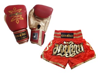 Matchende Muay Thai Boksehansker  og Muay Thai Shorts: Set-121-Rød 