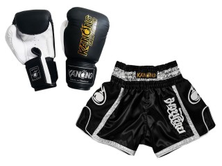 Matchende Muay Thai Hansker og Muay Thai Shorts: Set-208-Svart