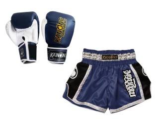 Bunt Muay Thai Hansker og Muay Thai Shorts: Set-208-Marineblå