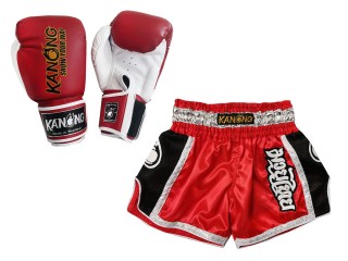 Bunt Muay Thai Hansker og Muay Thai Shorts: Set-208-Rød 