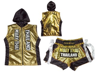 Personlig Kanong Muay Thai Hettejakke + Muay Thai Shorts : KNHODSET-004-Gull-Svart