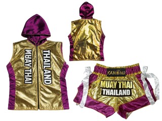 Personlig Kanong Muay Thai Hettejakke + Muay Thai Shorts : KNHODSET-004-Gull-Fiolett