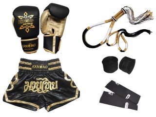Sett med boksehansker og Muay Thai-shorts med utstyr : Sett-121-Svart