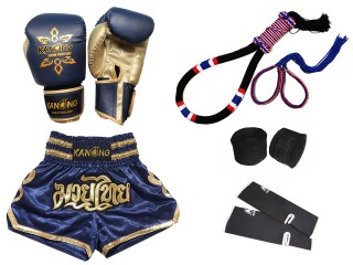 Sett med boksehansker og Muay Thai-shorts med utstyr : Sett-121-Marineblå