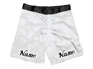 Custom design MMA shorts med navn eller logo: Hvit