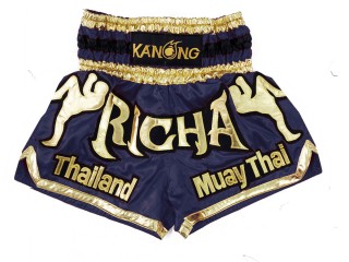 Personlig Muay Thai Shorts : KNSCUST-1227 Marineblå