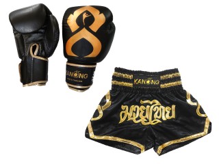 Matchende Muay Thai Boksehansker og Muay Thai Shorts: Set-121-Thaikick-Svart