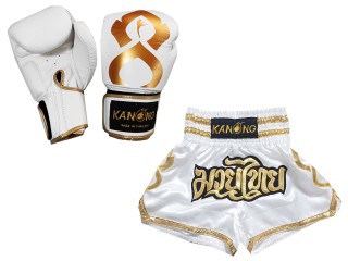 Matchende Muay Thai Boksehansker og Muay Thai Shorts: Set-121-Thaikick-Hvit