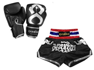 Matchende Muay Thai Boksehansker og Muay Thai Shorts: Set-125-Gloves-Thaikick-Svart