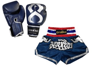 Matchende Muay Thai Boksehansker og Muay Thai Shorts: Set-125-Gloves-Thaikick-Marineblå