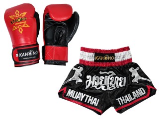 Matchende Muay Thai Boksehansker og Muay Thai Shorts: Set-133-Gloves-Svart
