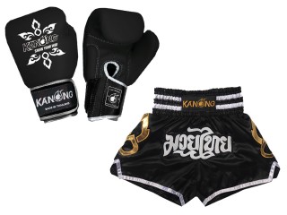 Matchende Muay Thai Boksehansker og Muay Thai Shorts: Set-143-Gloves-Svart