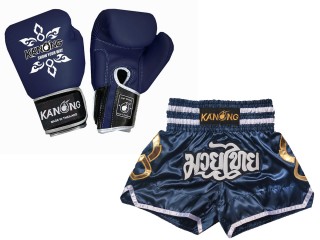 Matchende Muay Thai Boksehansker og Muay Thai Shorts: Set-143-Gloves-Marineblå