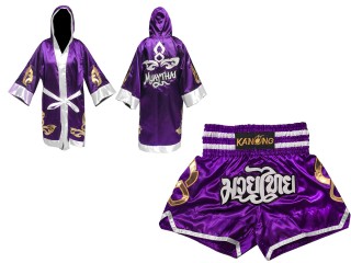 Personlig Kanong Muay Thai Bokseklær + Muay Thai Shorts : Set-143-Lilla