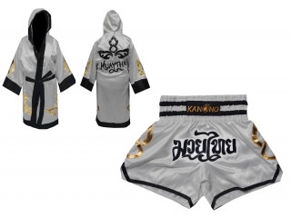 Personlig Kanong Muay Thai Bokseklær + Muay Thai Shorts : Set-143-Sølv