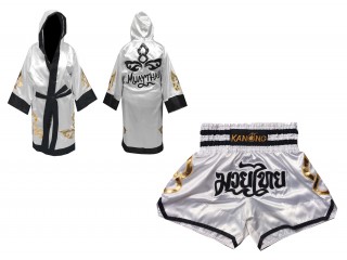 Personlig Kanong Muay Thai Bokseklær + Muay Thai Shorts : Set-143-Hvit