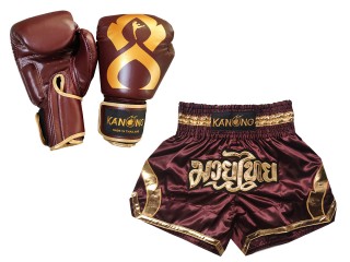 Matchende Muay Thai Boksehansker og Muay Thai Shorts: Set-144-Gloves-rødbrun