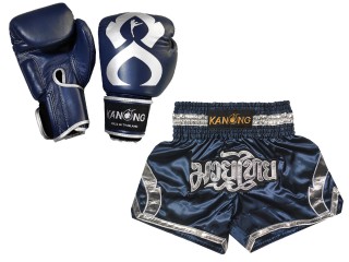 Matchende Muay Thai Boksehansker og Muay Thai Shorts:Set-144-Gloves-Marineblå